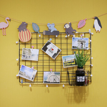 萌碎简约铁艺网格照片墙镂空分格相框墙家装软饰卧室墙面置物架铁架