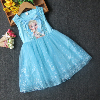 冰雪奇缘艾莎公主裙子儿童季无袖背心女童装连衣裙爱莎潮lj 6010蓝色