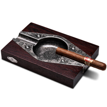 茄龙（CIGARLOONG）雪茄专用烟灰缸印茄实木铜质复古烟槽大号雪茄灭烟器
