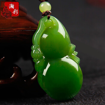 瀚彩 和田玉吊坠碧玉葫芦玉坠男女款福禄玉石菠菜绿玉佩挂件