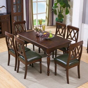 亚伯伦 纯实木餐桌 美式乡村餐桌椅组合 小户型饭桌子套装 餐厅家具