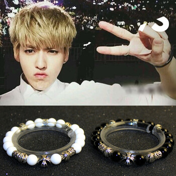 吴亦凡黑玛瑙手链男 鹿晗同款十字架手串女 gd权志龙潮牌饰品礼物