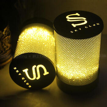 idg 充电台灯创意不锈钢镂空雕刻logo灯咖啡厅桌灯小夜灯 平盖款绿光