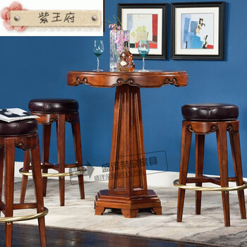 王府 简美乡村吧台 客厅家具休闲几 欧式高脚桌子 实木雕刻酒水台淼淼