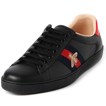 gucci 古驰 gucci男鞋 黑色牛皮蜜蜂图案系带男士休闲鞋 429446 a38g0