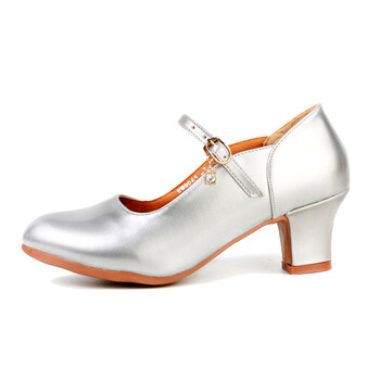 舞蹈用品 sigetu sigetu成人拉丁舞鞋女广场舞鞋浅口中跟跳舞鞋 银