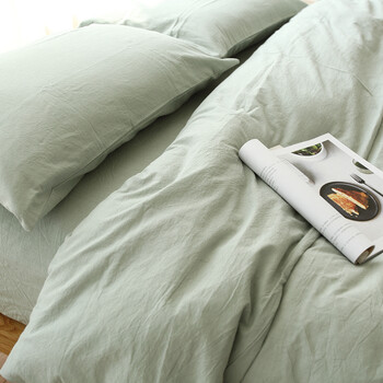 水洗棉全棉四件套 春秋被套床单床笠 小井家纯棉简约床品erirf 浅草色