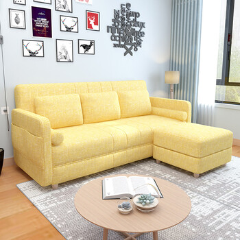 恩麦 沙发床 布艺沙发小户型客厅多功能折叠沙发 ff703 浅黄色 1.5米