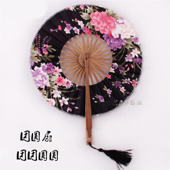 日本和风夏季女式复古风儿童折叠绢竹小扇子折扇古典圆扇团扇圆形团圆扇子樱花风车扇女黑色 图片价格品牌报价 京东