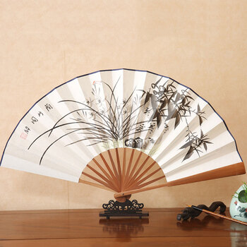 10寸手绘扇子 中国风男式折扇 工艺礼品宣纸扇古风竹扇 兰竹图 不带
