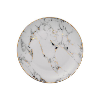 北欧简约大理石纹理镶金边陶瓷盘子圆盘平盘菜盘 西餐餐盘 l