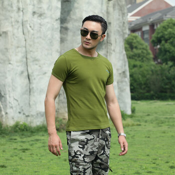 盾郎户外短袖军迷速干t恤男特种兵战术速干运动t恤 军绿色 l