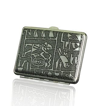 双枪烟盒 皮革个性创意超薄金属烟夹香菸盒子防潮防压烟盒 银埃及14支装