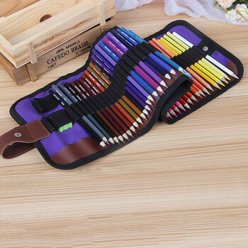 聚满福 彩色铅笔 可卷式帆布袋装彩色木色彩 六角笔杆学生绘画用笔