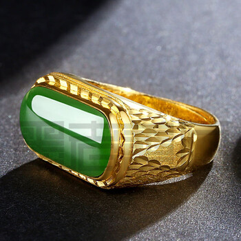 墨者善石新年礼物男式黄金戒指马鞍戒碧玉戒面金戒指男士纯金足金活口