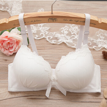 夏季薄款白色文胸无钢圈上薄下厚聚拢小胸罩高中学生少女内衣 白色