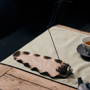 禅意手捏粗陶莲花香器香插香台 佛教镇纸香托座盘泥捏摆件sn5957 款式