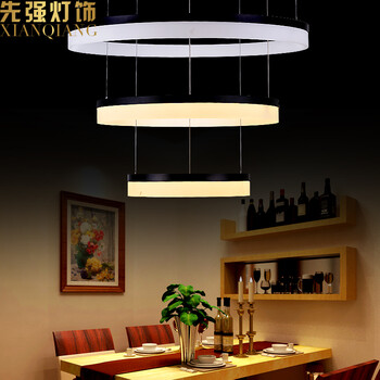 先强 客厅大堂餐厅饭厅卧室餐吊灯 MD3034 现代简约亚克力LED光源7段调光 (B) 磨砂银 (60+80+100)106w