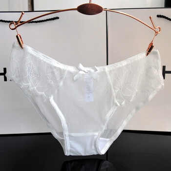 白色刺绣性感女士三角内裤镂空透明视蕾丝中低腰档超薄雷无痕 14号