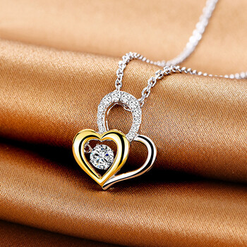 法玛莎 跳动的心项链女s925银镀铂金心形吊坠锁骨链七夕情人节礼物送