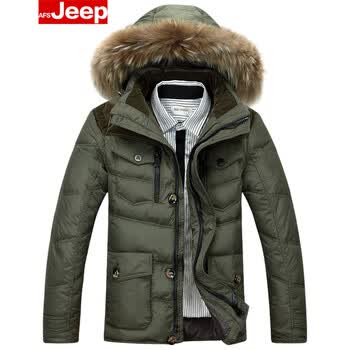 战地吉普 afs jeep 羽绒服 男士带帽可拆毛领短款羽绒服 应季清仓8001