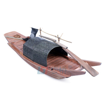 手工实木制作仿真木船模型 木质渔船钓鱼船乌篷船工艺品装饰摆件 a4