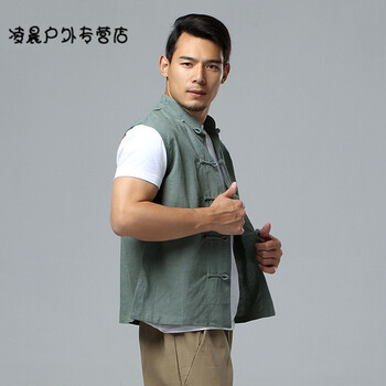 户外运动 夏季款中国风男式休闲马褂 宽松棉麻无袖上衣男 宽松版型