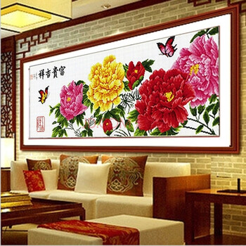 
                                        爱度ks十字绣画客厅系列大幅花开富贵春牡丹花印花十字绣花卉 尺寸约102*46cm 精准印花中格3股线绣                
