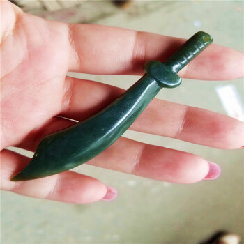 梦之喜 和田玉青玉大刀挂件吊坠男女款附证书