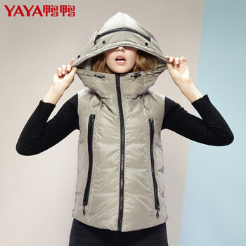 鸭鸭（YAYA） 女羽绒潮马甲羽绒带帽背心坎肩 D-205 米黄 170/92A