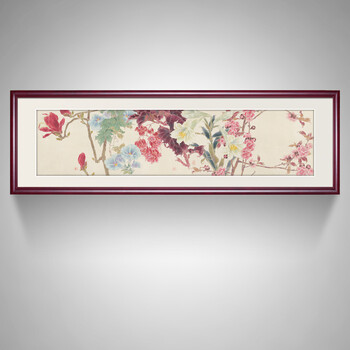 橙舍 客厅装饰画中式沙发背景墙画有框书房挂画卧室床头画现代餐厅牡丹国画花卉 戴志文百花齐放 古韵桃木01 装裱高37*长138