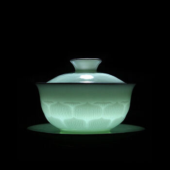 玄女瓷 功夫茶具 陶瓷盖碗 茶道 龙泉青瓷 影青瓷三才碗茶盖碗 青色茶