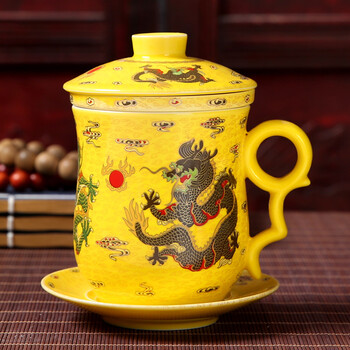 景德镇龙杯四件套茶杯陶瓷过滤带盖办公会议个人泡茶瓷