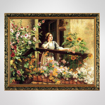 帝旗 欧美式田园纯手绘古典人物油画 家居玄关客厅装饰画壁挂画横幅