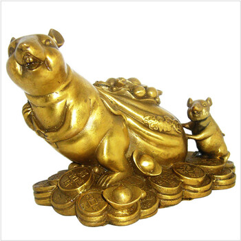 珊诗丽铜老鼠背钱袋元宝招财金鼠摆件家居装饰品工艺品动物