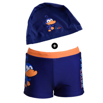 zoke (新品)洲克男童游泳裤卡通平角速干儿童泳裤 紫兰小鸭子卡通花