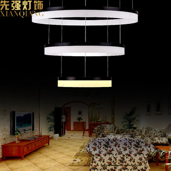 先强 客厅大堂餐厅饭厅卧室餐吊灯 MD3034 现代简约亚克力LED光源7段调光 (B) 磨砂银 (60+80+100)106w