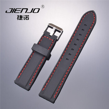 橡胶表带硅胶运动手表链男女款代用卡西欧天梭欧米茄手表配件柔软防汗18 22 24 20MM 红线 接口宽度  22MM