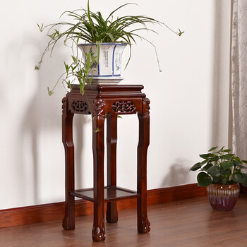 本素（bensu） 本素bensu 明清实木花架中式客厅多层落地花架老榆木花几阳台花盆架 栗子红色 台面30高80