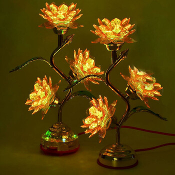 佛教用品 佛前灯供佛灯 三品led粉花七彩莲花灯 水晶莲花灯念佛机 佛