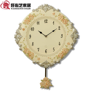 好心艺欧式钟表客厅挂钟 时尚创意静音钟 玫瑰摇摆挂钟 金色