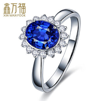 鑫万福白18k金钻石镶嵌蓝宝石戒指彩色宝石1 图片价格品牌报价 京东
