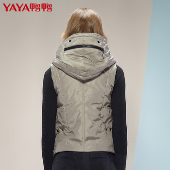 鸭鸭（YAYA） 女羽绒潮马甲羽绒带帽背心坎肩 D-205 米黄 170/92A