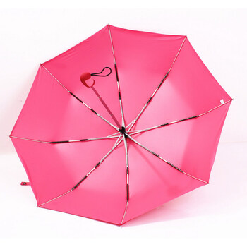 现货双色彩胶自动伞防晒遮阳伞三sprit糖果色三折晴雨伞 粉色