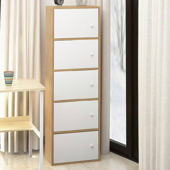 书柜收纳柜木柜储物柜带门小柜子简易组合书架床头柜阳台柜 五层实木