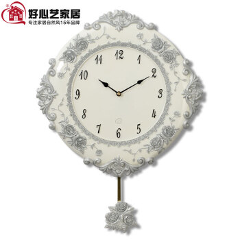好心艺欧式钟表客厅挂钟 时尚创意静音钟 玫瑰摇摆挂钟 金色