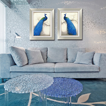 
                                        锦艺 孔雀装饰画油画卧室现代简约办公室挂画沙发背景墙有框画三联画客厅墙画玄关画S5陶瓷壁画 一套3联价格 60*80                