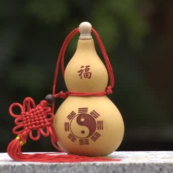 刻沫 福禄葫芦挂件风水八卦开口摆件饰品 宝葫芦摆件 17-19厘米太极
