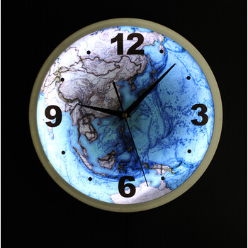 时尚创意 led发光夜灯蓝色地球挂钟表 墙面壁星球时钟 静音 白框.