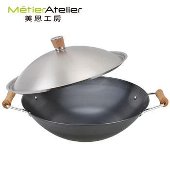 
                                        美思工房无涂层老式铁锅不生锈炒锅双耳圆底无油烟不粘锅40cm传统大锅具 40cm圆底炒锅                